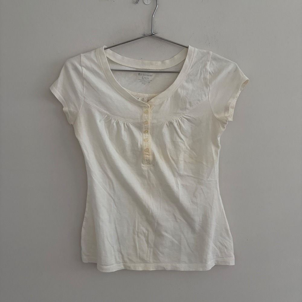 No Boundaries Womens Cream Short Sleeve Henley Top Small